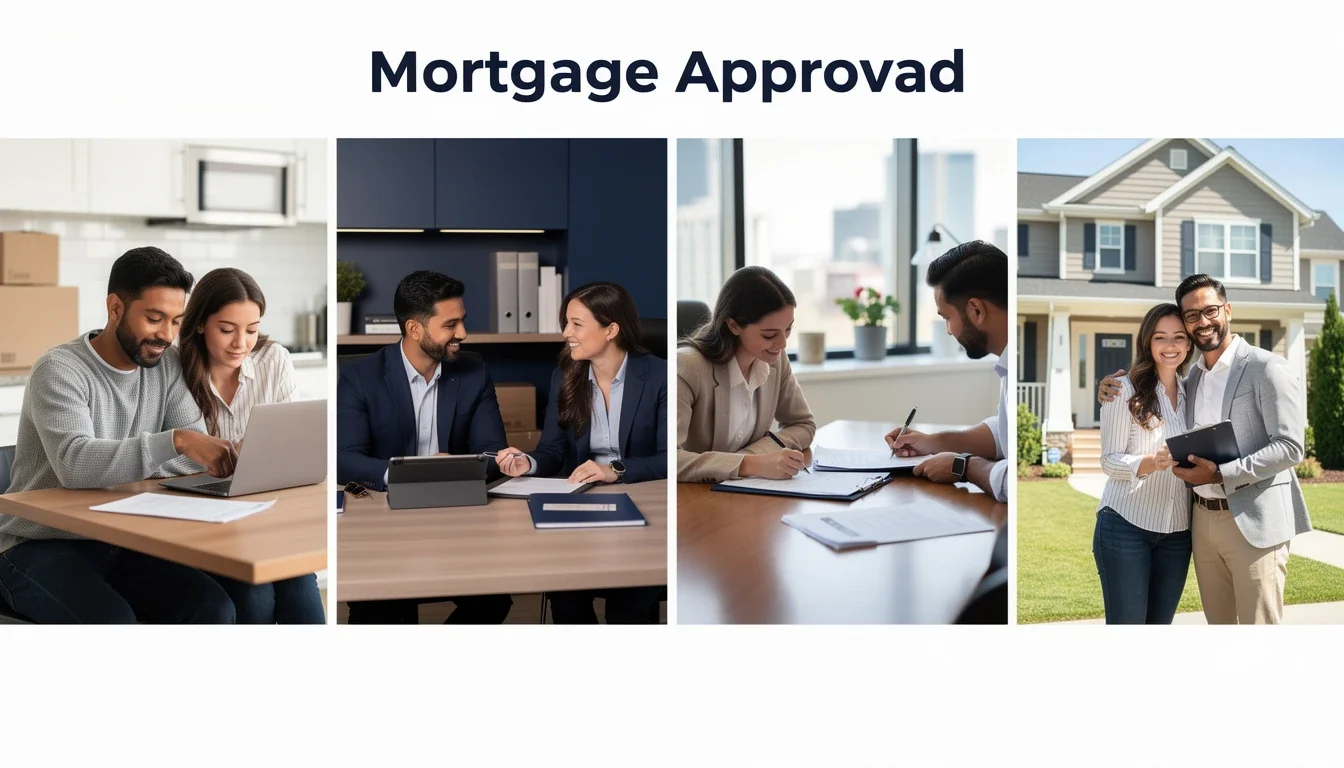 A step-by-step visual process guide demonstrating how mortgage approval with recent life changes works