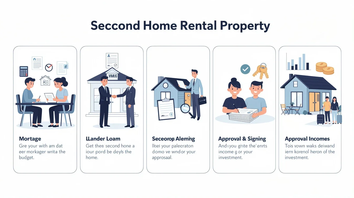 A step-by-step visual process guide demonstrating how mortgage loans second home rental property works