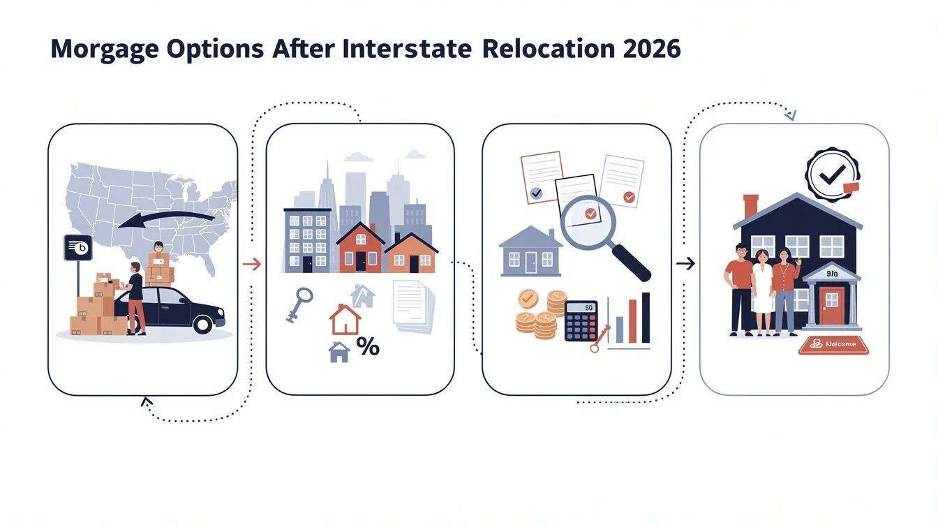 A step-by-step visual process guide demonstrating how mortgage options after interstate relocation 2026 works