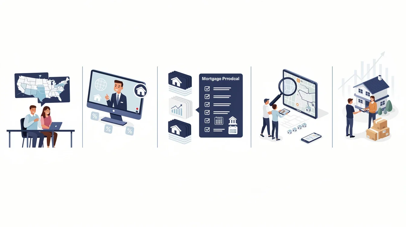 A step-by-step visual process guide demonstrating how mortgage strategies for interstate homebuyers 2026 works