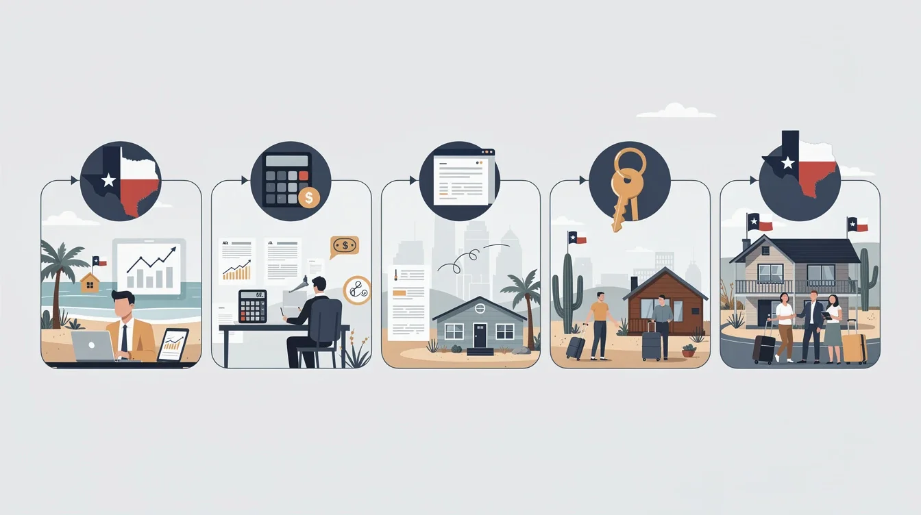 A step-by-step visual process guide demonstrating how financing vacation rental property texas 2026 works