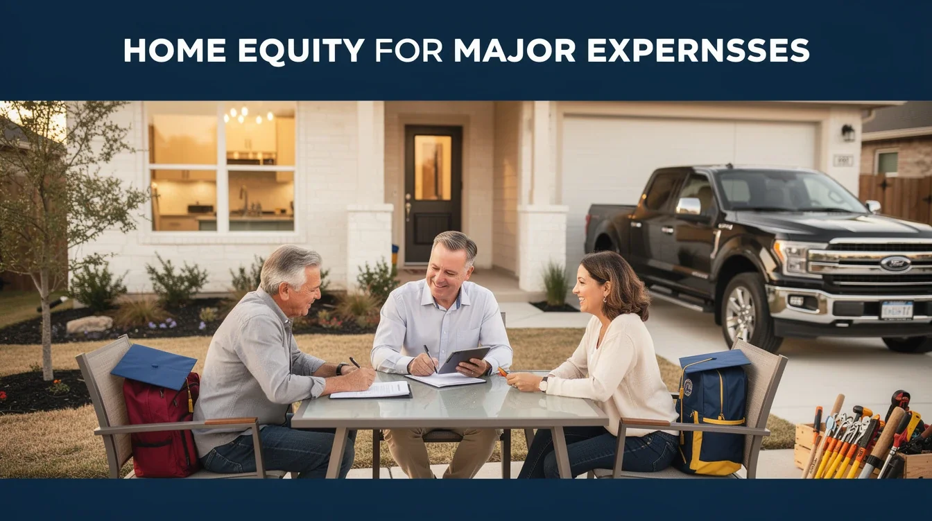 An illustrated diagram showing the key benefits of using home equity for major expenses texas strategies
