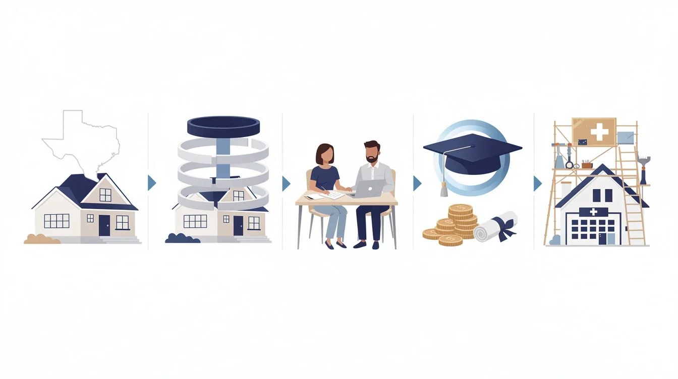 A step-by-step visual process guide demonstrating how using home equity for major expenses texas works