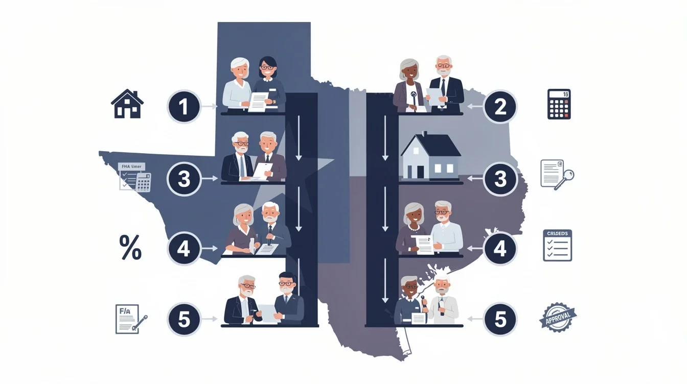 A step-by-step visual process guide demonstrating how fha vs conventional mortgage loans texas buyers over 50 works