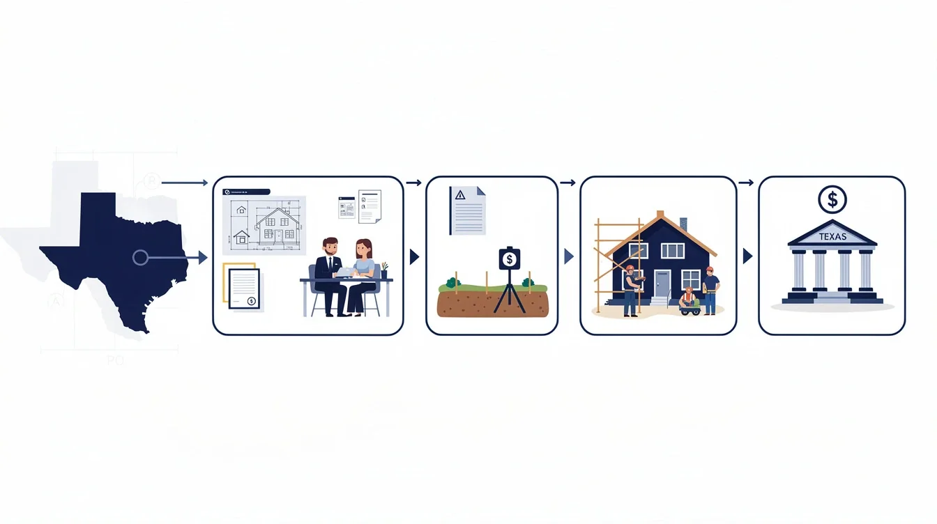 A step-by-step visual process guide demonstrating how construction to permanent loan process texas works