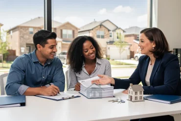 A professional team working on title insurance closing costs texas first time buyers solutions in a modern office environment