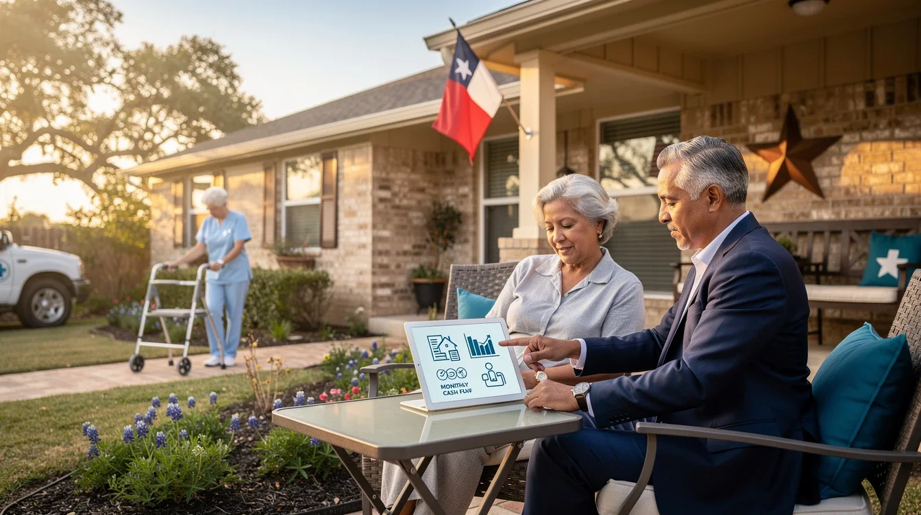 An illustrated diagram showing the key benefits of reverse mortgage long term care texas strategies